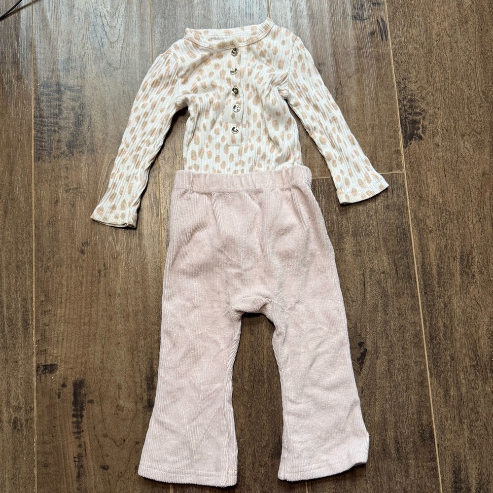 Rachel Zoe leopard print bodysuit with matching pink pants!